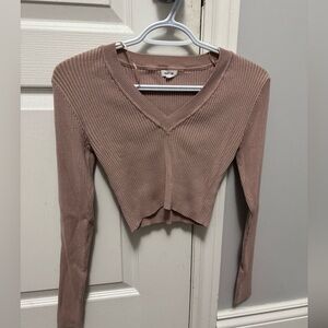 Garage Ribbed V-Neck Long Sleeve Crop Top